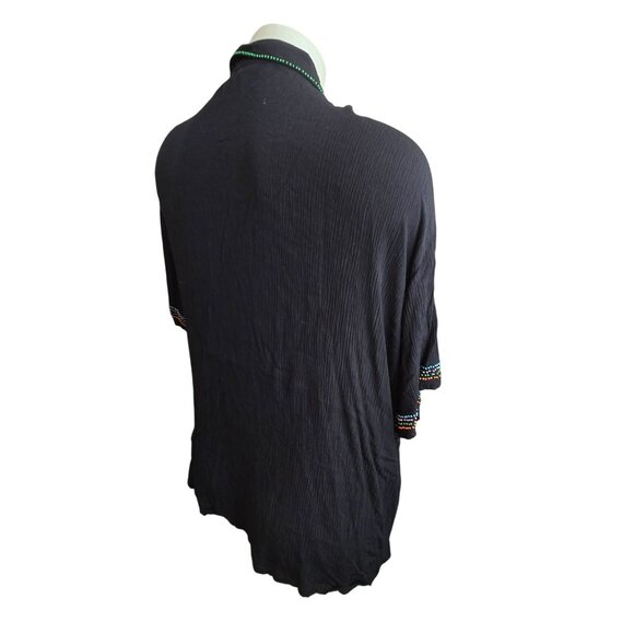 Black Crinkle Blouse With Colorful Beaded Embroidery Detail Size 4X JJ4089 - Picture 6 of 7